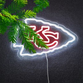 Football Rugby Sports Neon Sign for Chiefs KC Logo for Wall Decor USB Powered Led Light Up Signs for Game Room Men Cave Fan Cave Home Bar Decor Birthday Gift