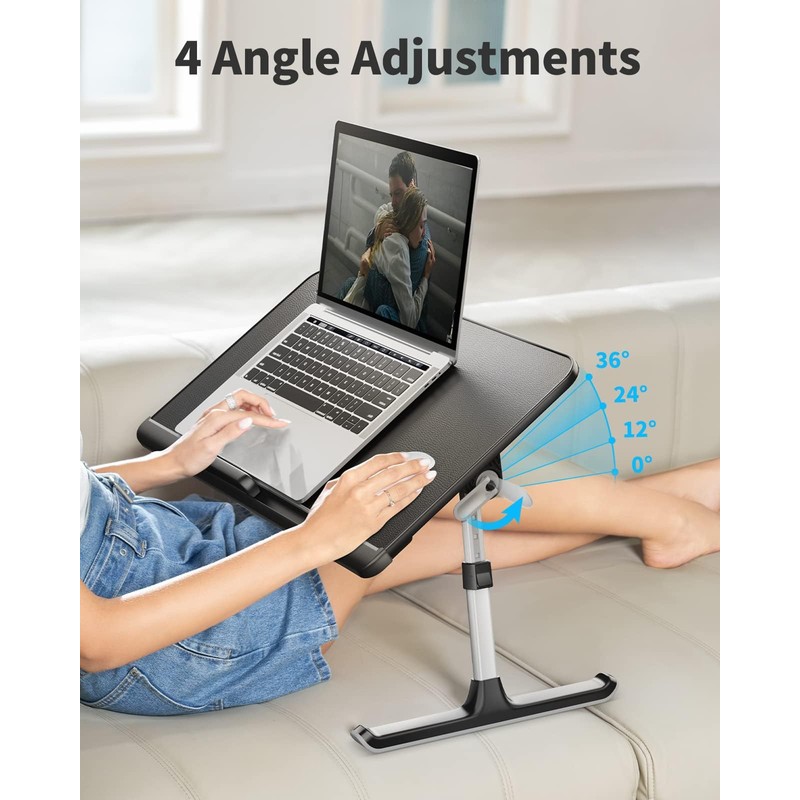 SAIJI Laptop Bed Tray Table, Adjustable PVC Leather Laptop Bed
