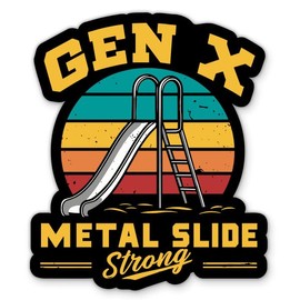 Gen X Metal Slide Strong Stickers - 2 Pack - Waterproof Vinyl for Car, Phone, Water Bottle, Laptop - Funny Generation X Grit Decals (2-Pack)