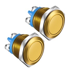Gebildet 2pcs 16mm Momentary Push Button IP65 3A/12V 24V 36 DC 110V 250VAC 1NO SPST Screw Terminal Waterproof Aluminium Alloy Shell (Gold ​Shell)