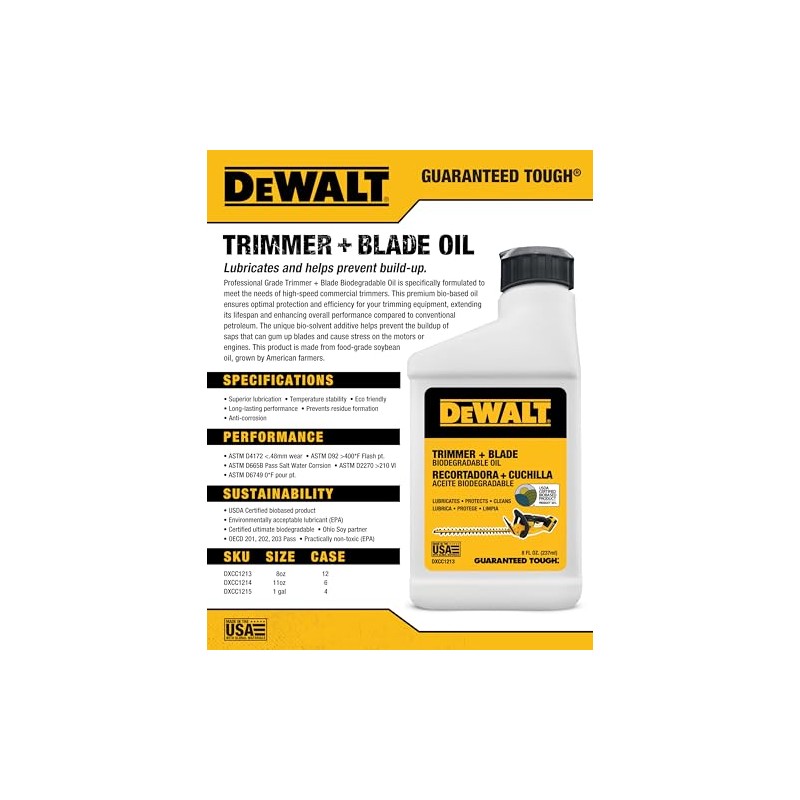 Dewalt Trimmer & Blade biodegradeable oil, 8 oz