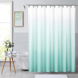 White to Navy Ombre Shower Curtain Water Resistant Decorative Gradient Print Bathroom Spa Hotel Waffle Weave Fabric Shower Curtain Liner with 12 Grommets(Cream White/Navy Blue, 70"x72")
