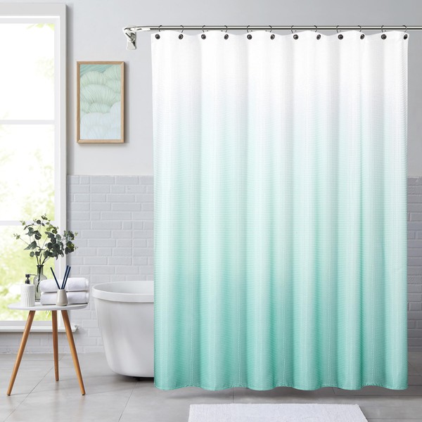 White to Navy Ombre Shower Curtain Water Resistant Decorative Gradient Print Bathroom Spa Hotel Waffle Weave Fabric Shower Curtain Liner with 12 Grommets(Cream White/Navy Blue, 70"x72")