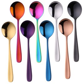 Bisda Curry Spoon, Soup Spoon, Dinner Spoon, 8 Colors, Set of 8, Stylish, 18-10 Stainless Steel, Suitable for Soup, Curry, Fried Rice, Bibimbap and More