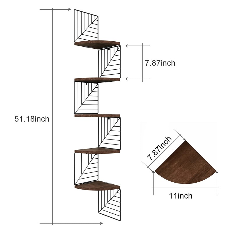 Love-KANKEI Corner Shelf Wall Mount of 5 Tier, Rustic Wood