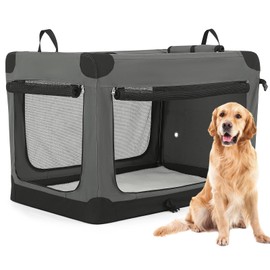 MoNiBloom 39 Inch Collapsible Soft Large Dog Crate, 3 Door Soft Sided Dog Kennel with Chew Proof Mesh Windows, Travel Dog Crate for Outdoor, Gray