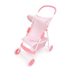 Badger Basket Folding Doll Umbrella Stroller for Dolls Up to 18 Inches - Lightweight, Compact Doll Stroller with Safety Belt, Pink and White Design