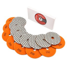 BRSCHNITT Diamond Polishing Discs Set 100 mm - #200 Dry Diamond Polishing Pad Set for Granite Stone Concrete Marble Floor Grinder or Polisher (8 Pieces)