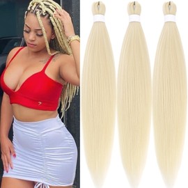 UPruyo 613 Pre Stretched Braiding Hair Blonde 52 Inch Unfolded Long Hypoallergenic Braiding Hair Pre Stretched Knotless Box Braids Crochet Hair Low Temperature Synthetic Extensions 3 Packs