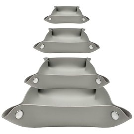 MIQIO® Design Storage Bowls Made of Vegan Leather with Press Studs - 3 + 1 Set - Square Faux Leather Storage Basket for Letters, Keys, Smartphone - Foldable Utensilo Bowl - Grey