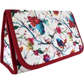 Marisa D'Amico Travel Portable Purse Size Makeup Case Cosmetic Bag with Mirror, Quilted Cotton