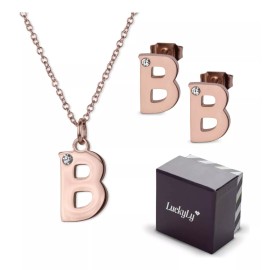 LuckyLy Set Joyería Mujer, Aretes Collar Inicial Letras Luckyly Color B