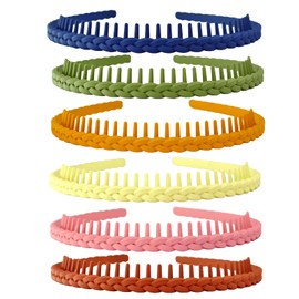 IAXSEE 6Pcs Cute Headbands for Women No Slip Plastic Headbands with Teeth Twist Candy Color Headband for Women Men and Teen Girls(Red,Orange,Green,Blue,Beige,Pink)