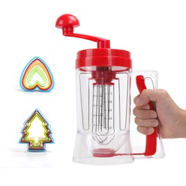IEBIYO Batter Dispenser,3 In 1 Automatic Pancake＆Cupcake Batter Dispenser With Cake Mould，Bpa-Free Food-Grade For Pancake,Cupcakes, Waffles, Muffin Mix, Crepes, Cake Or Any Baked Goods (Red)