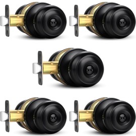 Sopoby Privacy Door Knob, 5 Pack Matte Black Round Keyless Doorknobs Interior/Exterior Lockset, Privacy Locking Door Knobs for Bedroom/Bathroom, Black Modern Design Door Hardware