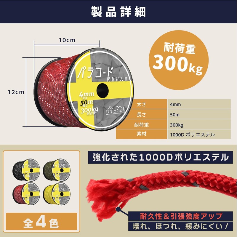 DaLaCa Paracord Tent Rope, Reflective Material, Thickness 0.16 / 0.20