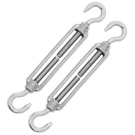 OULVLIFE M10 Turnbuckle 304 Stainless Steel Adjustable Wire Rope Tensioner, Heavy Duty Hook, 2 Pieces for Installation Tent, Home Hanging, Garden Cable etc