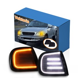 Vektoris LED Headlight Side Marker Light for 1997-2002 Ford Expedition /1997-2003 F150 pickup/98-99 F250, Corner Lamp w/White DRL Amber Turn Signal Light, replaces# FO2551118 FO2550118 (Smoked Lens)