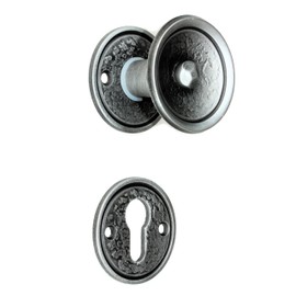 UHRIG Door knob in retro look, rotating button pusher pair with handle and key, rosettes made of wrought iron, vintage door knob, set for garden gate, entrance door and room doors and much more.