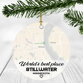 World's Best Place Stillwater Minnesota Ornament New Home with Map City Stillwater MN - Housewarming Gift for Friend, World's Best Stillwater Ornament 3 Inch Plastic Circle