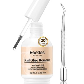 Beetles Nail Glue Remover for Press-On Nails, 20ml Non-Acetone Adhesive Remover for False Nail Tips Gentle Formula with Precision Brush & Cuticle Tool Not for U v Glue Gel