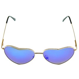 LoveLegis UV400 Women's Heart Sunglasses - Girls - Polarised, Golden Frame - Blue Lenses