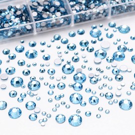 Dowarm 2650 Pieces Flatback Rhinestones for Nails, Craft, Tumblers, Aquamarine/Lake Blue Nail Rhinestones, Flatback Crystal Gems, Loose Bling Glitter Gemstones for Face Art Clothes Jewelry