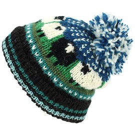 LOUDelephant Chunky Wool Knit Beanie Bobble Hat with Sheep Design - Teal