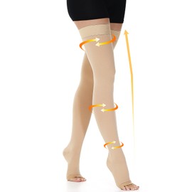 beister 15-20 mmHg Open Toe Medical Compression Stockings for Women Men, Thigh High Graduated Compression Socks with Dot Silicone Band, Support Circulation Pressure Stockings for Varicose Veins, Edema