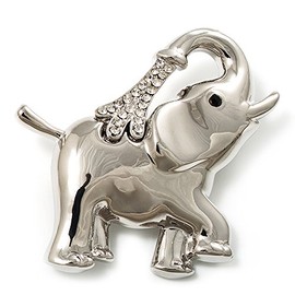 Rhodium Plated Crystal Elephant Brooch