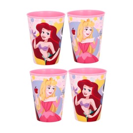 Golddunes 4pc Cups 260ml Cartoon Character Drinking Party Pack, Tumbler Re-Usable Plastic (Pink Princess)