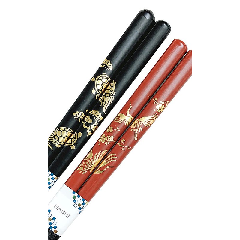 80 Couples Chopsticks, Algae Turtle, Tsuru no Mai, Black, Red,