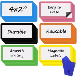 Dry Erase Magnets Set - 24 Pack - 4x2 in Whiteboard Magnetic Notes Planning Pads Labels - Small White Board Magnet Strips Name Tags for Home, Office and Classroom