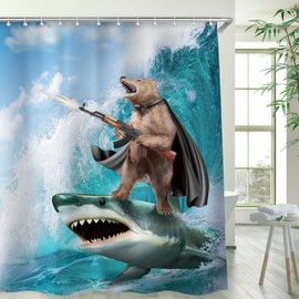 RosieLily Funny Shower Curtain, Kids Shower Curtains Set with 12 Hooks, Bear Shower Curtain, Cool Shower Curtain, Wild Bathroom Decor, 72"x96"