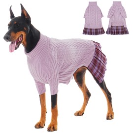 IECOii XXXL Dog Sweater Dress - Purple,XXXLarge -Girl Dog Sweaters for Extra Large Dogs - Thermal Warm Turtleneck Sweatshirt with Leash Hole, Classic Cable Knit Outfit for Winter - Stretcy & Cozy