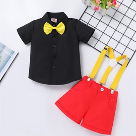 Disfraz de bebé recién nacido de un año de edad, para cumpleaños, corbatín + tirantes + pantalones + diadema para tartas, disfraz de Halloween, cosplay, sesión de fotos, color negro y amarillo, 18-24