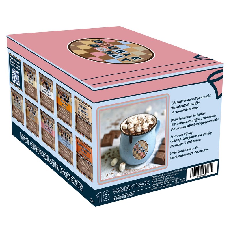 Double Donut Coffee Flavored Hot Chocolate Packets Variety Pack,18 Count