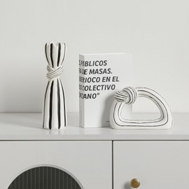Tuioyoc Ceramic Statues Decorative Vase Home Decor Modern Rustic Black and White Striped Knot Statues Set for Living Room, Bedroom, Office, Table Centerpiece, Shelf, Mantel, Set of 2