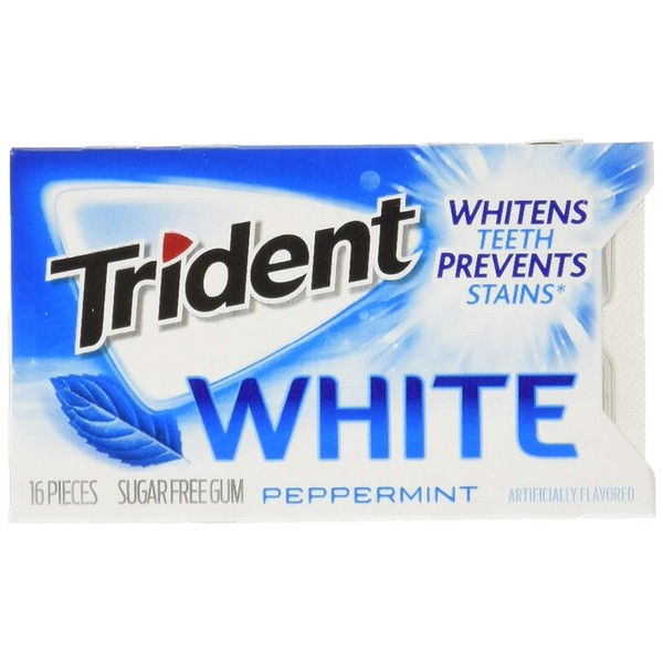 Trident Dual Pack Gum, White Peppermint, 16 Pieces, 12 Count