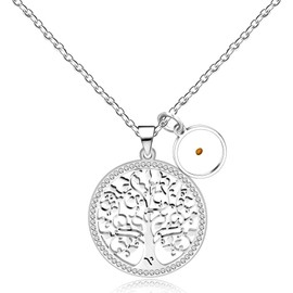 Mayfaith Delicate Hollow Out Tree of Life Jewelry - Round Mustard Seed Pendant Necklace for Men & Women, Inspirational Stainless Steel Faith Necklace, Hypoallergenic Blessing Jewelry