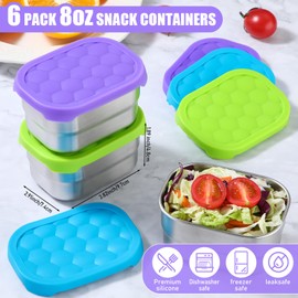 Layhit 6 Pcs Stainless Steel Snack Containers for Kids, 8 oz Lunch Containers with Silicone Lids Small Reusable Metal Food Box for Child Daycare School Home Storage Supplies(Classic Color)