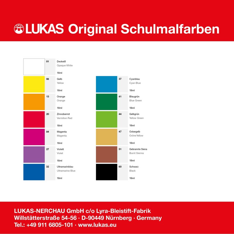 Lukas 108007 Original school paints (7 colors X 18 ml)