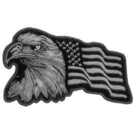 Ivamis Eagle With Waving Flag Black Silver Patriotic Iron on Patch - 4x2.5 inch - P3960