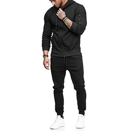 THWEI Mens Tracksuit 2 Piece Sweatsuit Sets Casual Hoodie Jogging Athletic Suits Black L