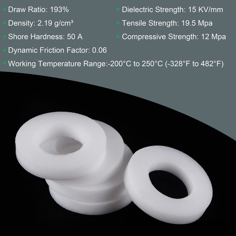 MECCANIXITY PTFE Flat Washers 12mm OD 6mm ID 2mm Thick