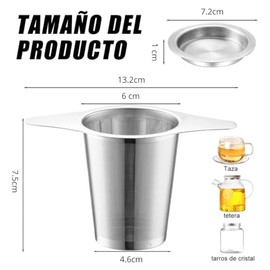 Infusor de Té de Acero Inoxidable con Malla Extra Fina - Filtro para Taza y Tetera con Tapa Posavasos, Doble Mango para Seguridad, Colador de Té Reuti