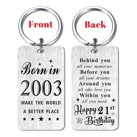 Gezxin Happy 21st Birthday Gifts for Women Men- 21 Year Yr Old Birthday Keyring for Him Her Male Female- Sweet 2003 21th Twenty First Birthday Bday Presents for Boy Girl