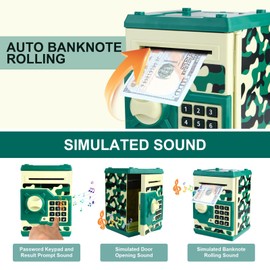 Pup Go ATM Electronic Money Box Safe for Children, Funny Large ATM with Password, Safe Digital Piggy Bank, Christmas Birthday Children's Day Gifts for 3-12 Years Boys (Green)