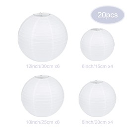 20 Packs White Hanging Paper Lanterns Set, Round Decorative Paper Lanterns in Assorted Sizes (6’’ 8’’ 10’’ 12’’) for Wedding Birthday &Party DIY Crafts
