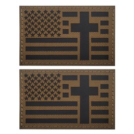2 PCS EmWoot American Flag Cross Patch Christian Cross Patches Reflective Patch Laser Cut Patch Hook and Loop(Brown)